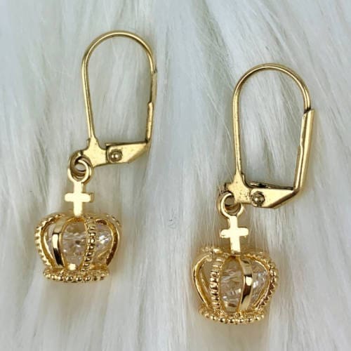 Gold Brass Crowns Earrings (Pair Display)