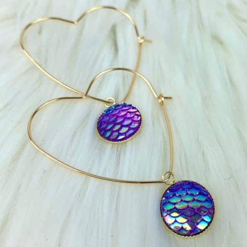 Gold Brass Hoop, Heart Dangle Earrings (Display)