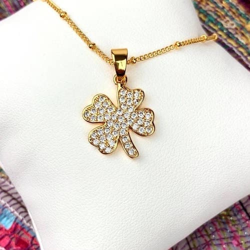 Gold Copper Four Leaf Clover Necklace