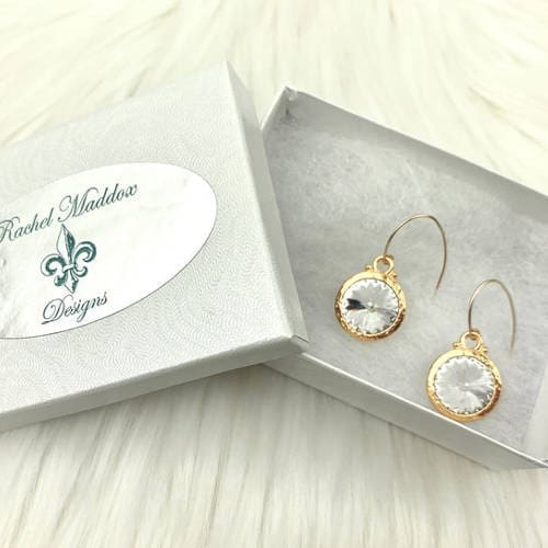 Gorgeous Sparkly Gold Plated Hammered Rivoli 12mm Swarovski® Crystal Earrings on 14K Gold Filled Earwires