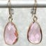 Pink Glass Gold Plated Teardrop Earrings (closeup display)