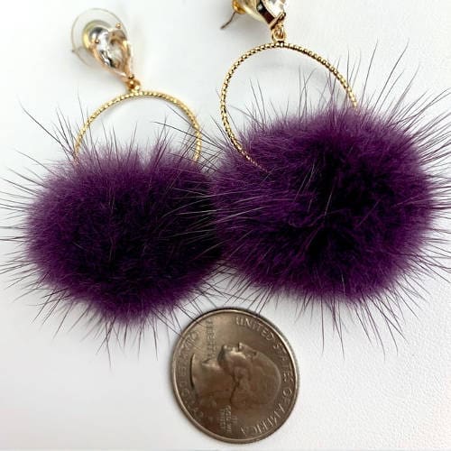 Purple Mink Furry Pompoms Earrings - Image 5