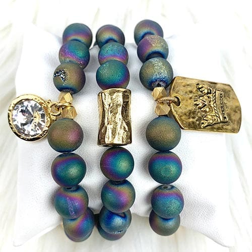 Rainbow Druzy Agate Beads, Stacking Bracelets