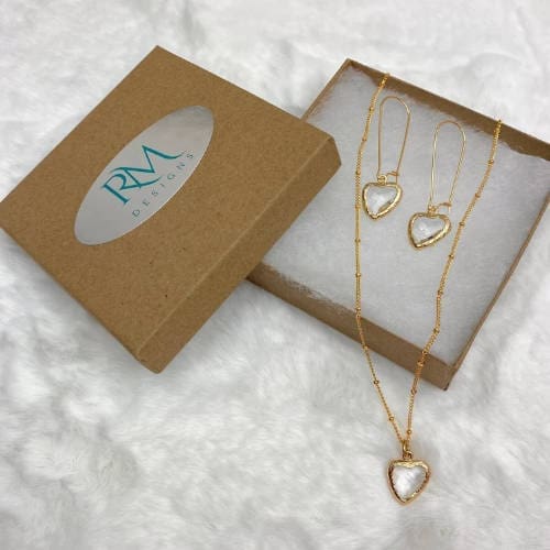 Crystal Glass Heart Charm Earrings/Necklace Set