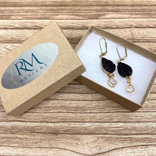 Floating Black & Gold Teardrop Earrings