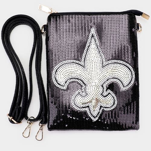 FLEUR DE LIS ACCENTED SEQUIN CROSSBODY BAG