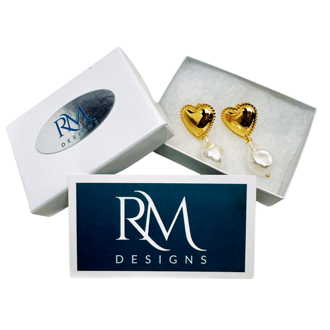 14K Gold and Pearl Heart Dangle Earrings - Image 2