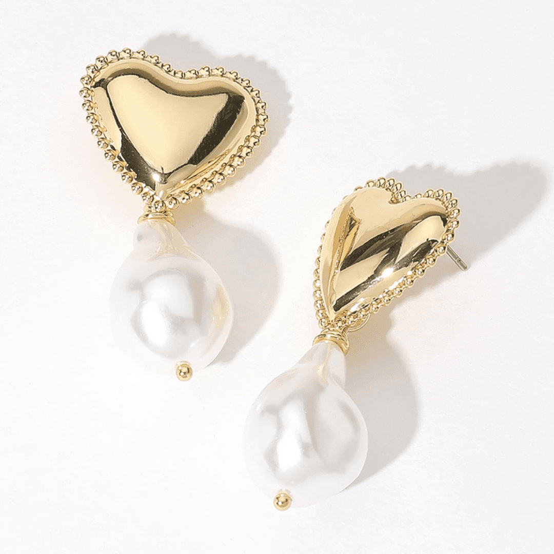14K Gold and Pearl Heart Dangle Earrings - Image 4