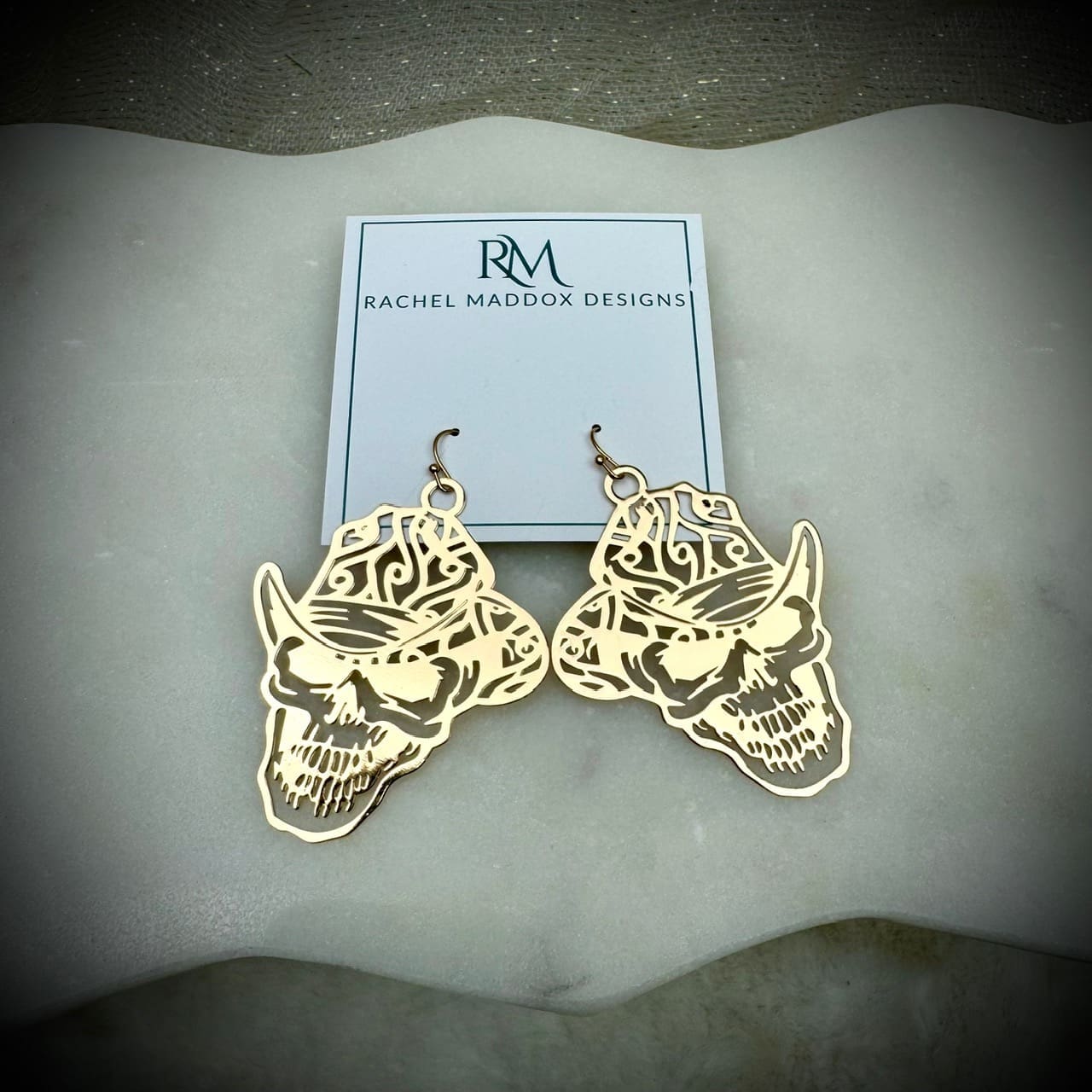 Gold, Lightweight, Skull Earrings - Image 2