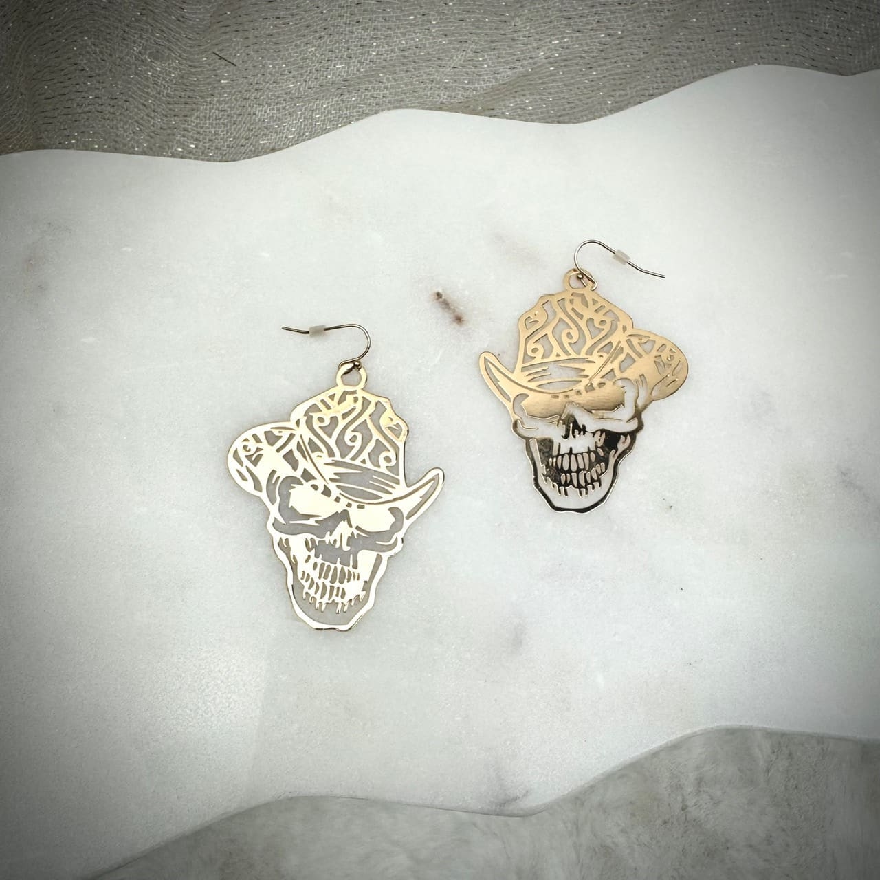 Gold, Lightweight, Skull Earrings - Image 3