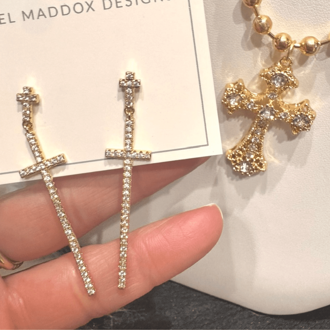 Sparkling Cross Dangle Earrings | Rachel Maddox Designs
